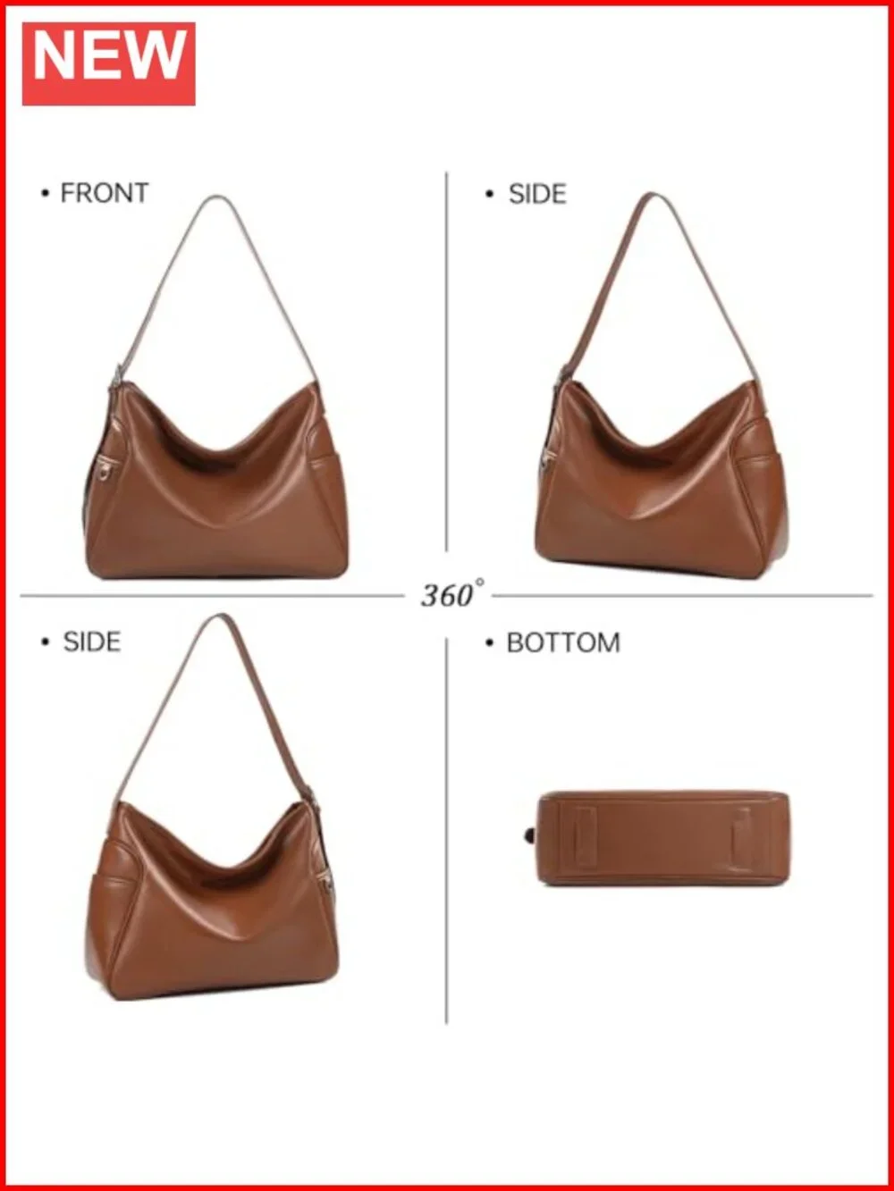 Faux Leather Hobo Tote - Minimalist Shoulder Bag for Work or Daily Use